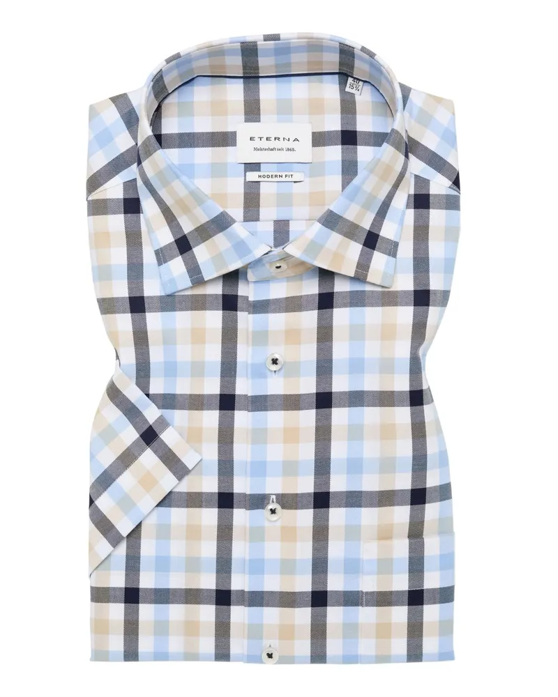 Eterna Bügelfreies Kurzarmhemd aus Baumwolle mit Karomuster, Modern Fit in Hellblau