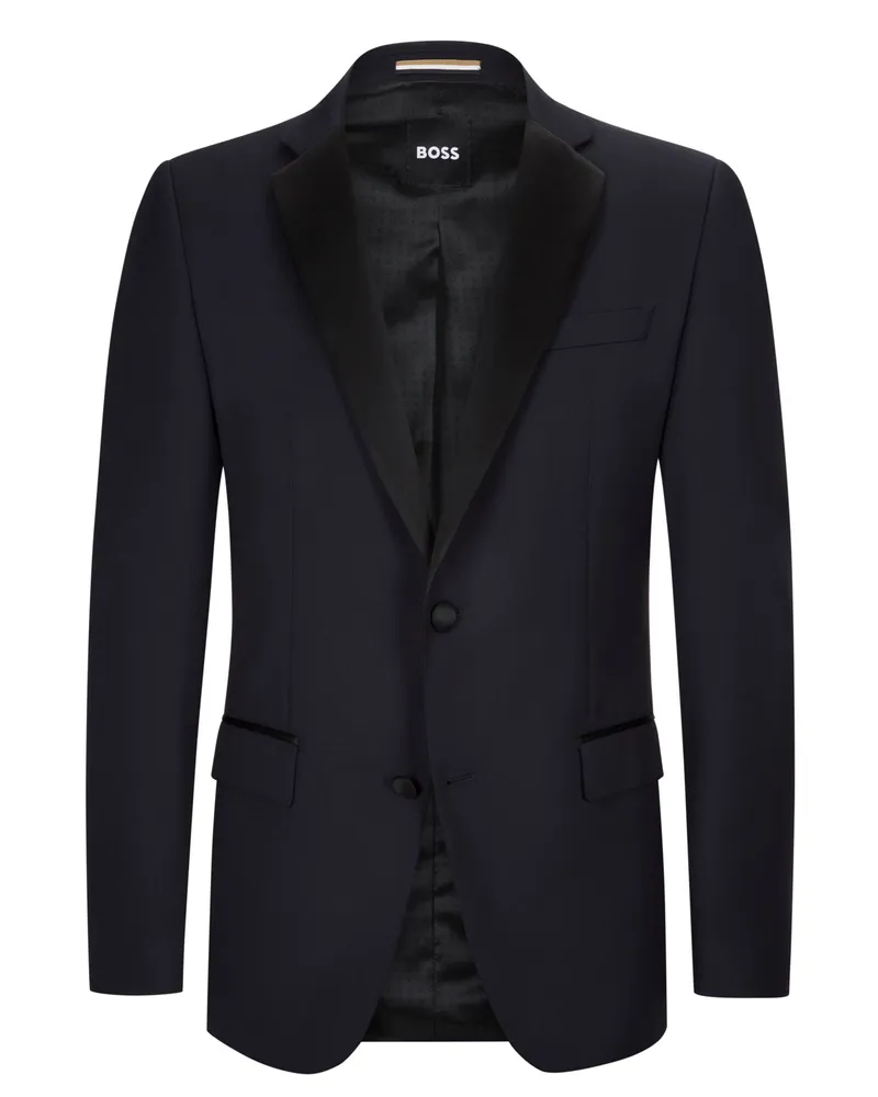 HUGO BOSS Smoking Sakko aus Schurwolle mit Seidenbesatz, Slim Fit in Marine