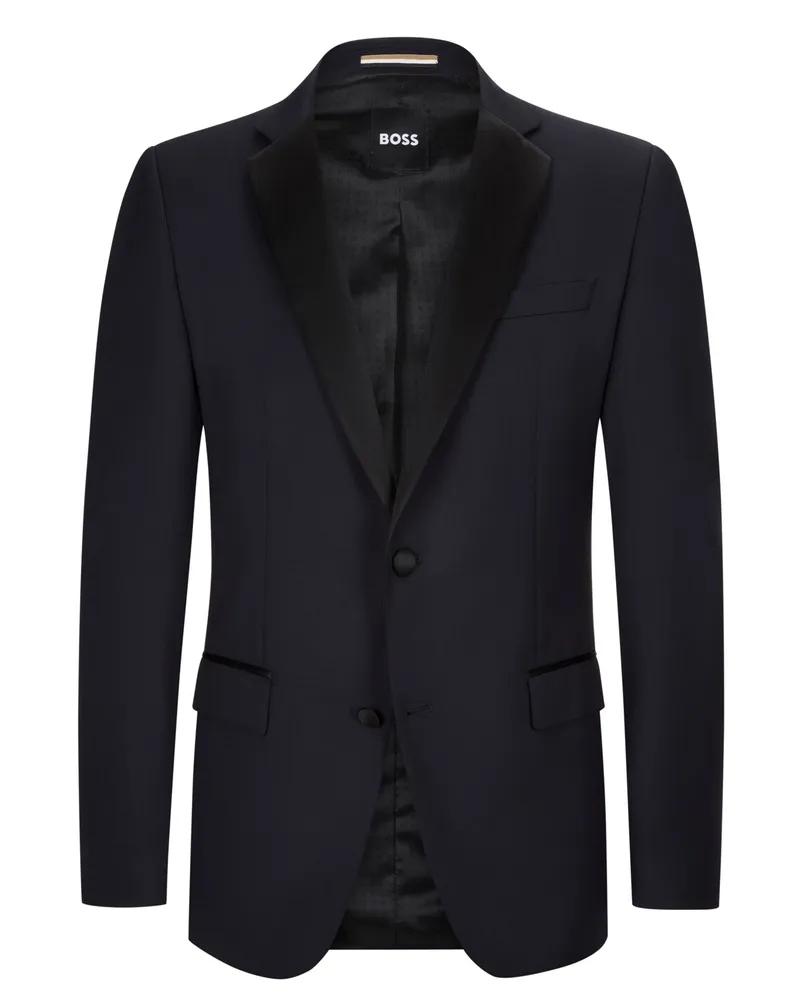 HUGO BOSS Smoking Sakko aus Schurwolle mit Seidenbesatz, Slim Fit in Marine