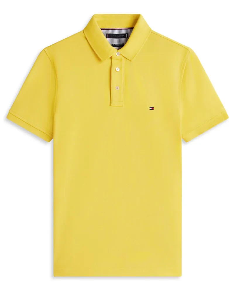 Tommy Hilfiger Piqué-Poloshirt 1985 mit Stretch und Logo-Stickerei, Slim Fit in Gelb