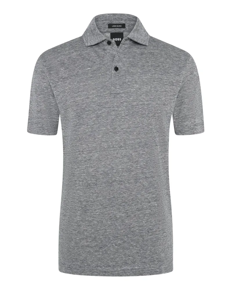 HUGO BOSS Unifarbenes Poloshirt aus einem Leinen-Baumwollmischgewebe in Marine