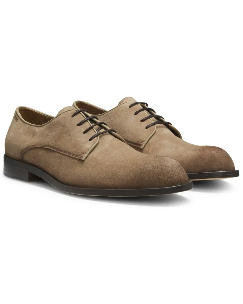 HUGO BOSS Derby-Schnürer Tayil aus Veloursleder mit Ledersohle in Beige
