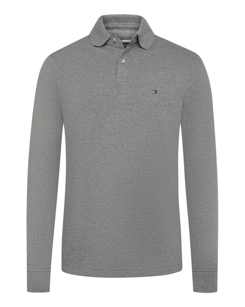 Tommy Hilfiger Langarm-Poloshirt aus Baumwoll-Piqué, Regular Fit in Hellgrau