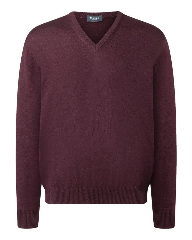 Maerz Leichter Pullover aus Merinowolle mit V-Ausschnitt in Superwash-Qualität in Bordeaux