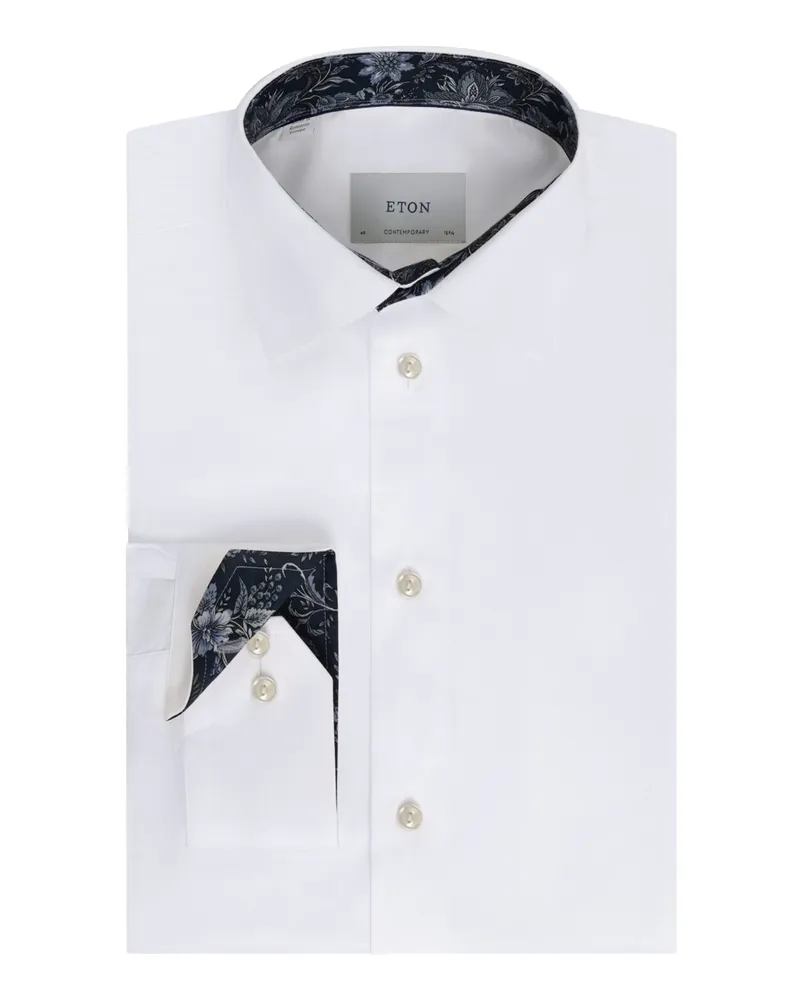 Eton Unifarbenes Twill-Hemd mit Kentkragen und Ausputz, Contemporary in Weiß