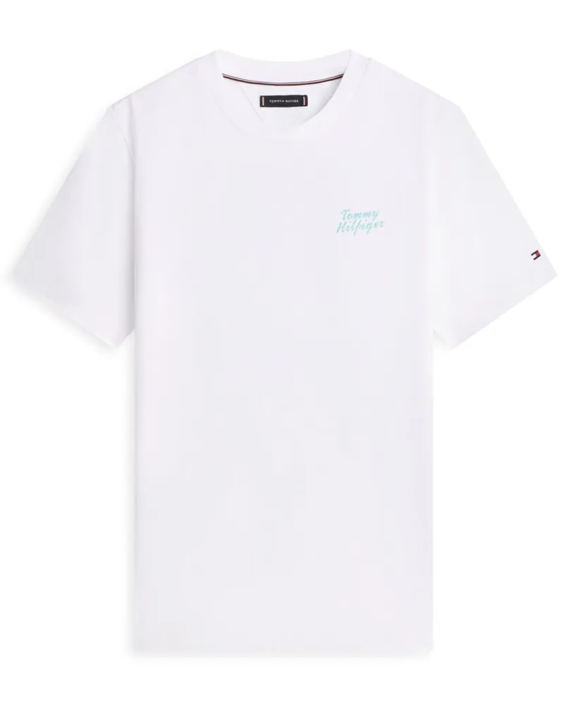 Tommy Hilfiger T-Shirt aus Baumwolle mit Palmen-Print am Rücken in Weiß