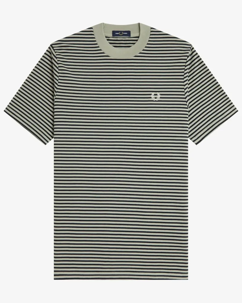 Fred Perry T-Shirt mit Logo-Stickerei und Ringelstreifen in Schilf