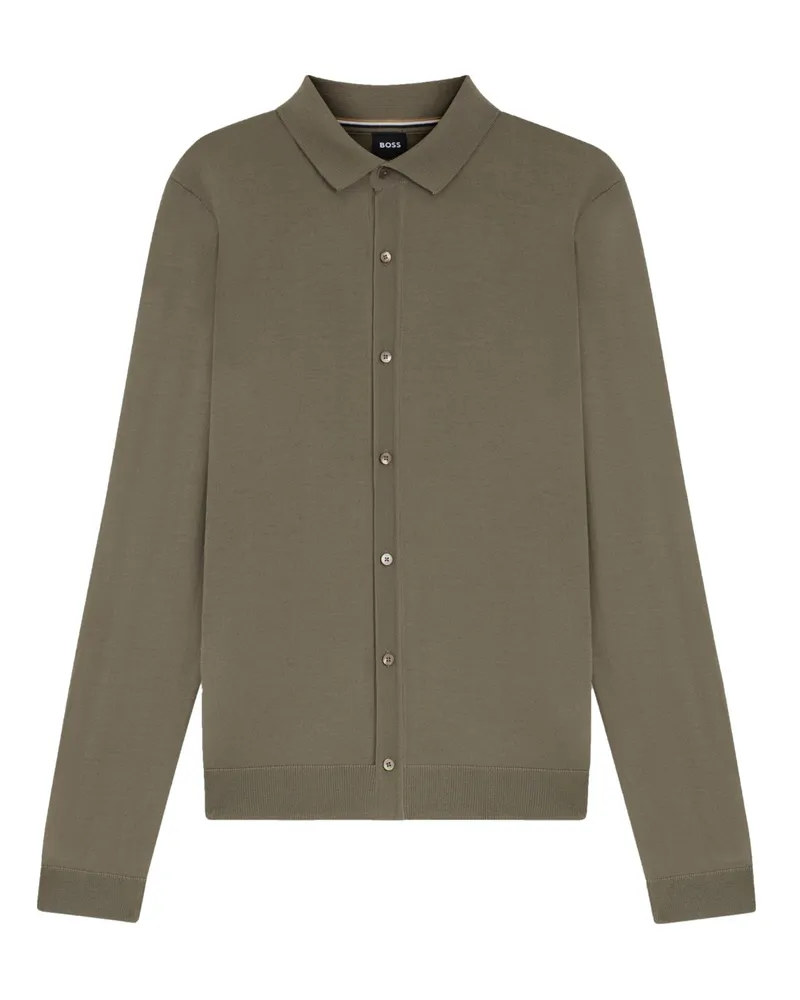 HUGO BOSS Leichtes Strickhemd aus Schurwolle in Khaki