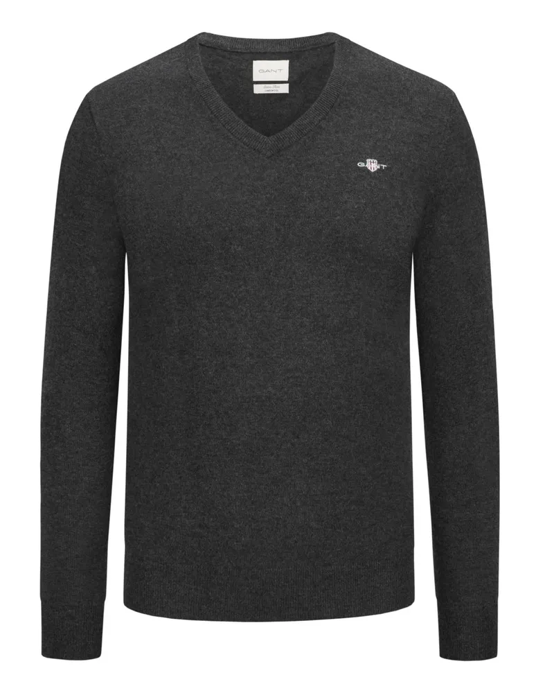 Gant Softer Pullover aus extrafeiner Lammwolle mit V-Ausschnitt in Braun