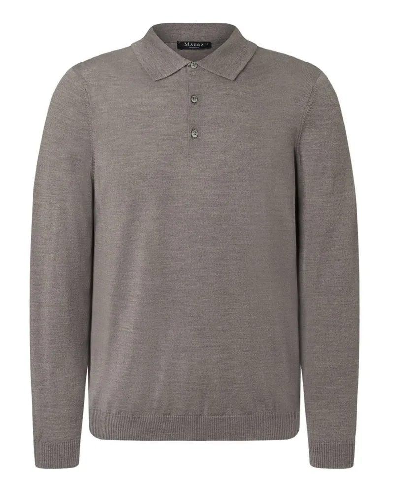 Maerz Langarm-Glattstrickpoloshirt aus Merino-Seide-Kaschmir-Mix, Regular in Beige