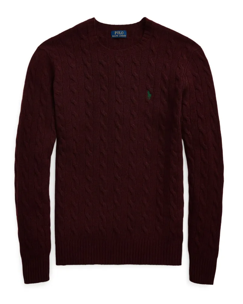 Ralph Lauren Softer Pullover mit Zopfstrickmuster und Kaschmiranteil in Bordeaux