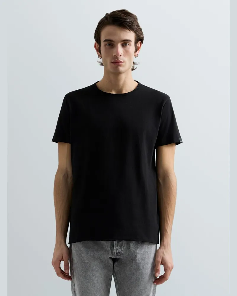 Replay T-Shirt mit Rundhals aus leichtem Baumwolljersey in Schwarz