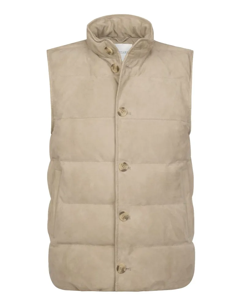 Profuomo Steppweste aus Ziegenveloursleder in Beige