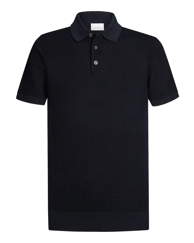 Profuomo Unifarbenes Strick-Poloshirt in Reiskornstruktur in Marine