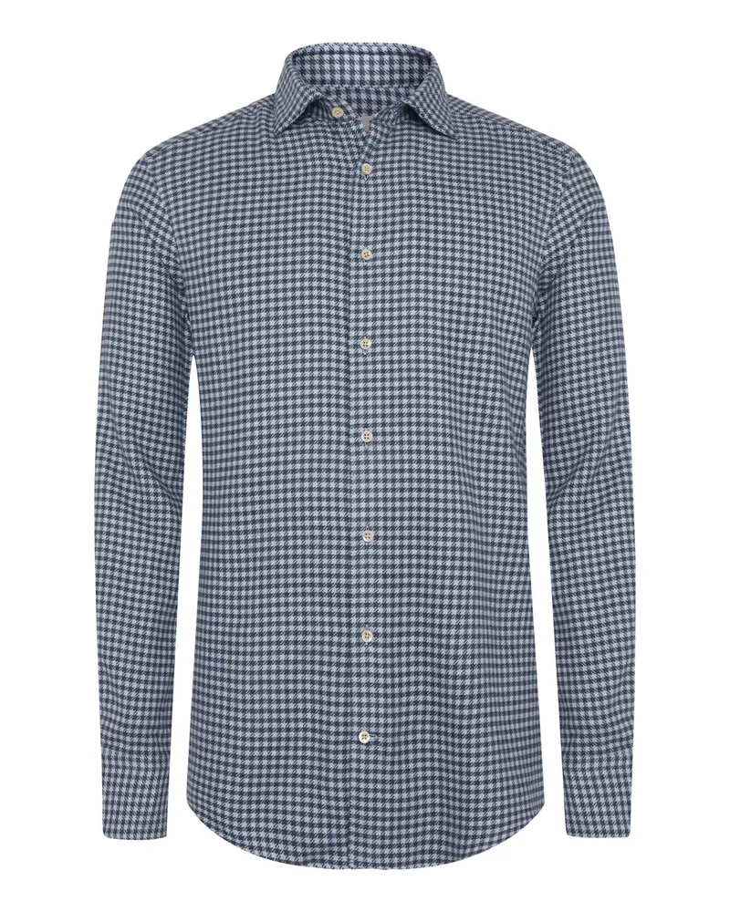 Stenströms Weiches Flanellhemd mit Kleinkaromuster, Slimline in Blau