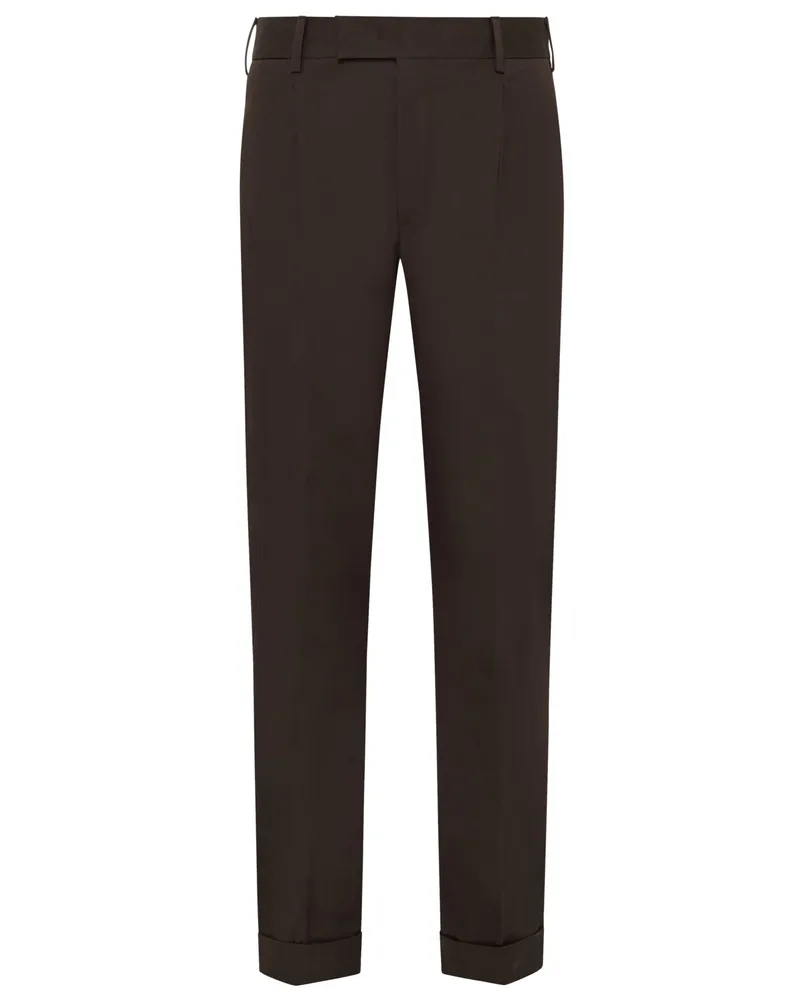 PT TORINO Chino mit Umschlag, Bundfalte und Stretchanteil, Rebel Fit in Dunkelbraun