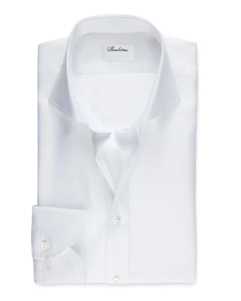 Stenströms Strukturiertes Hemd in Vollzwirn-Qualität mit Haifischkragen in Weiß