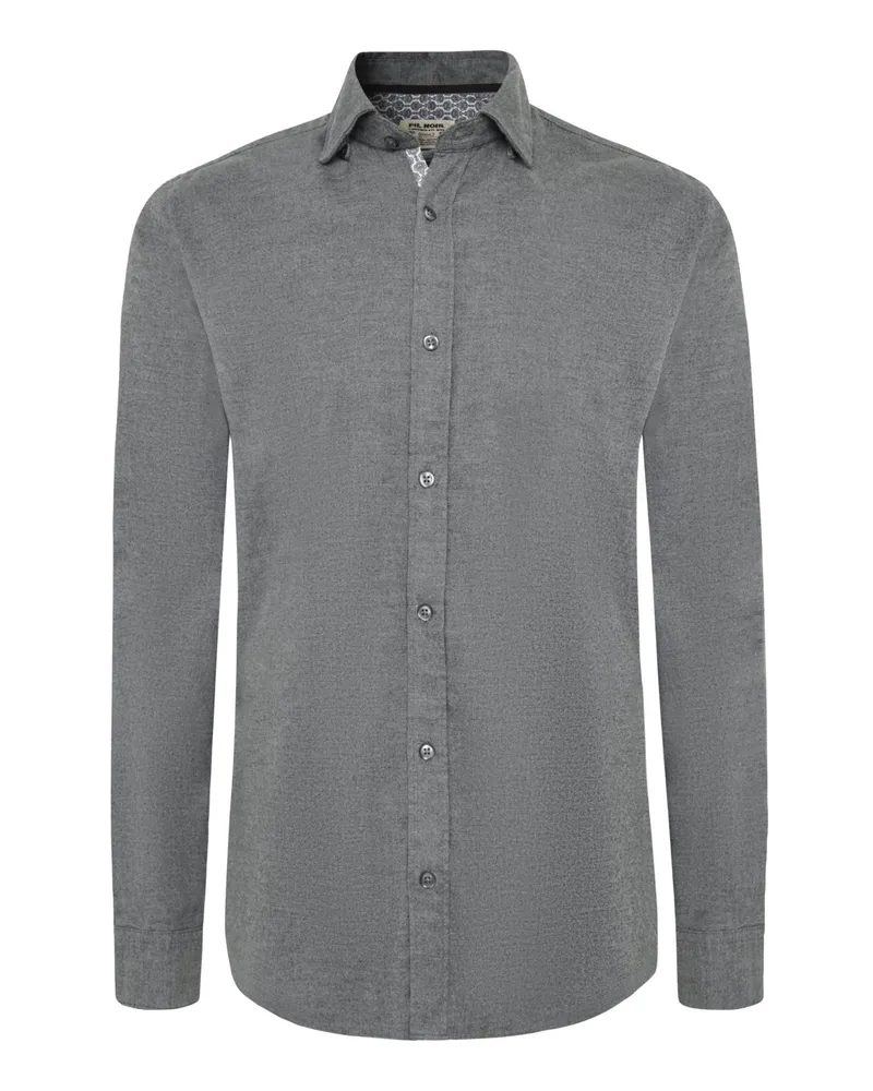 FIL NOIR Unifarbenes Flanellhemd Roma mit Ausputz, Slim in Grau