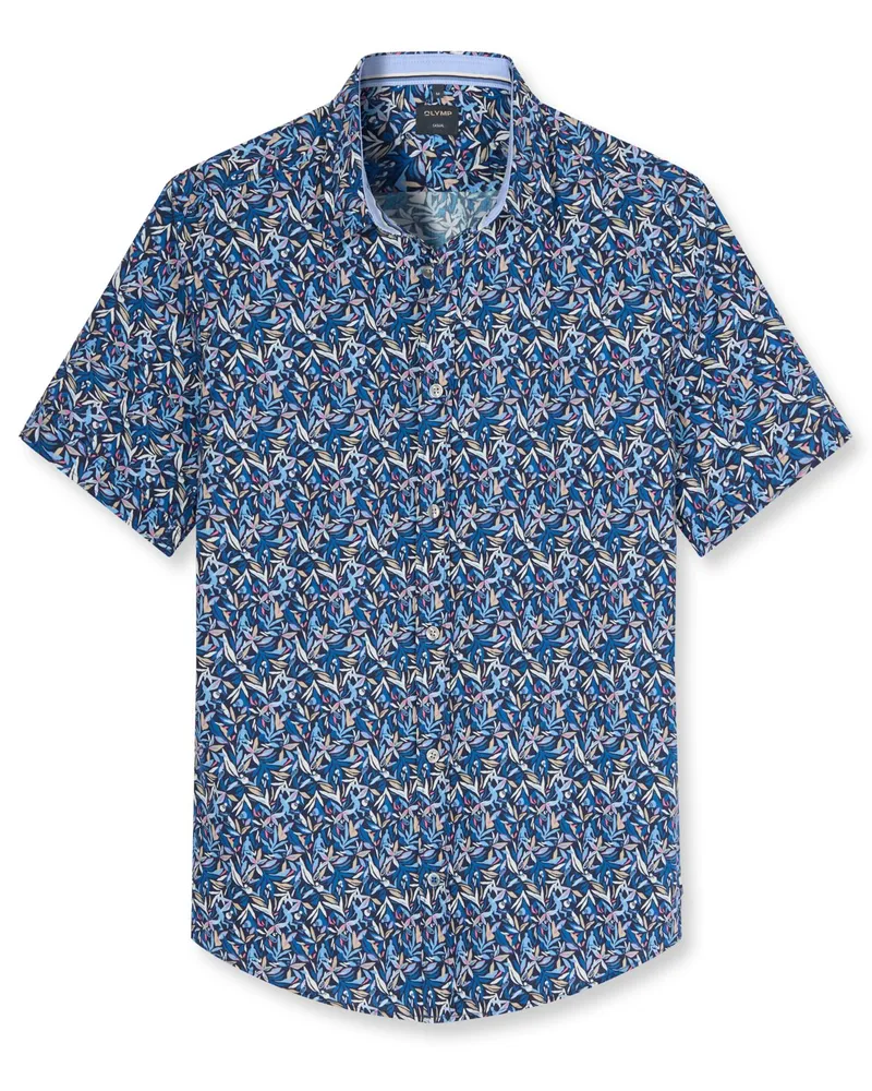 Olymp Casual, Regular Fit, Kurzarmhemd mit buntem floralem Print in Blau