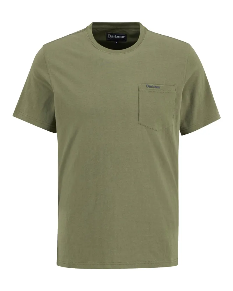 Barbour T-Shirt aus Baumwolle mit Brusttasche und Label-Schriftzug in Oliv