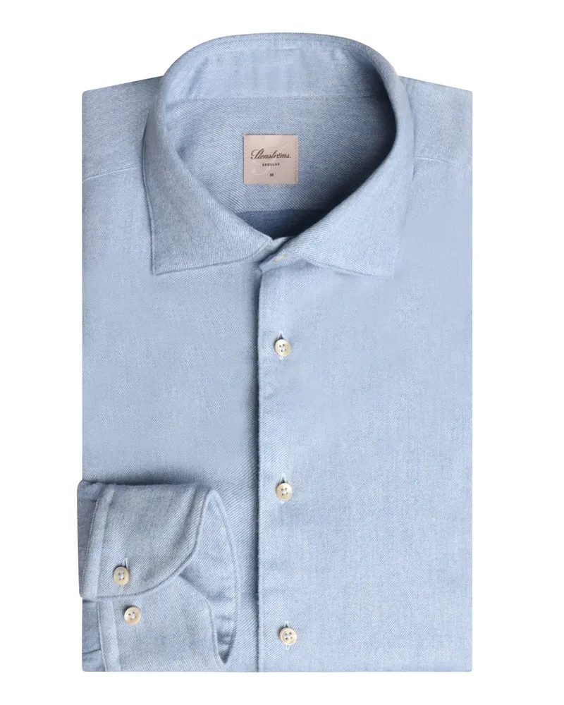 Stenströms Unifarbenes und softes Flanellhemd mit Kentkragen, Regular in Hellblau