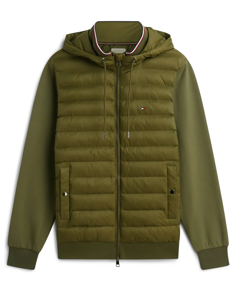 Tommy Hilfiger Hybride Sweatjacke mit Steppfront und Logo-Stickerei in Oliv