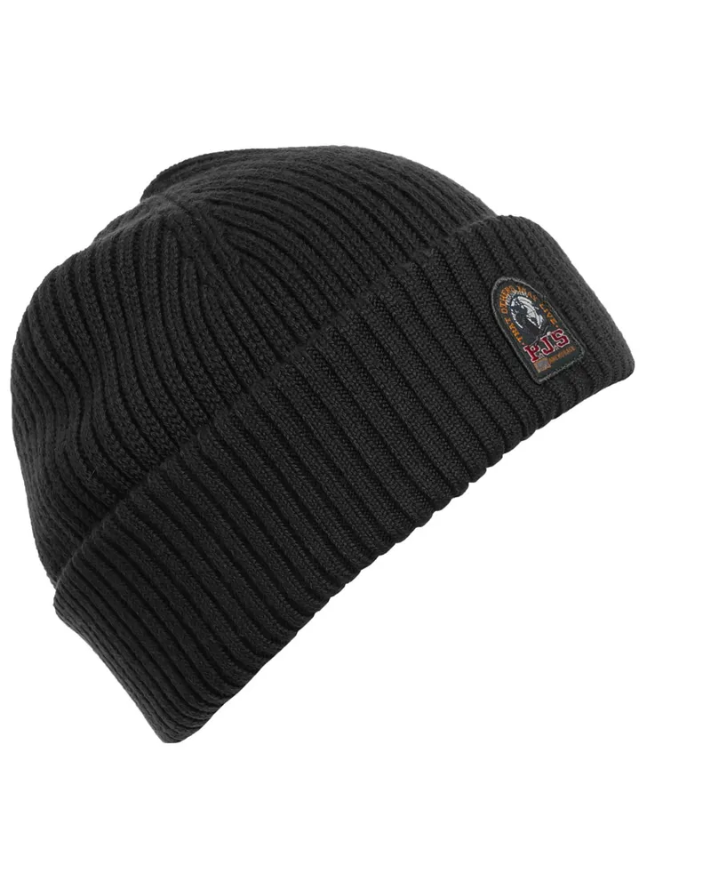 Parajumpers Strickmütze aus einem Merinowoll-Mix mit Logo-Aufnäher in Schwarz