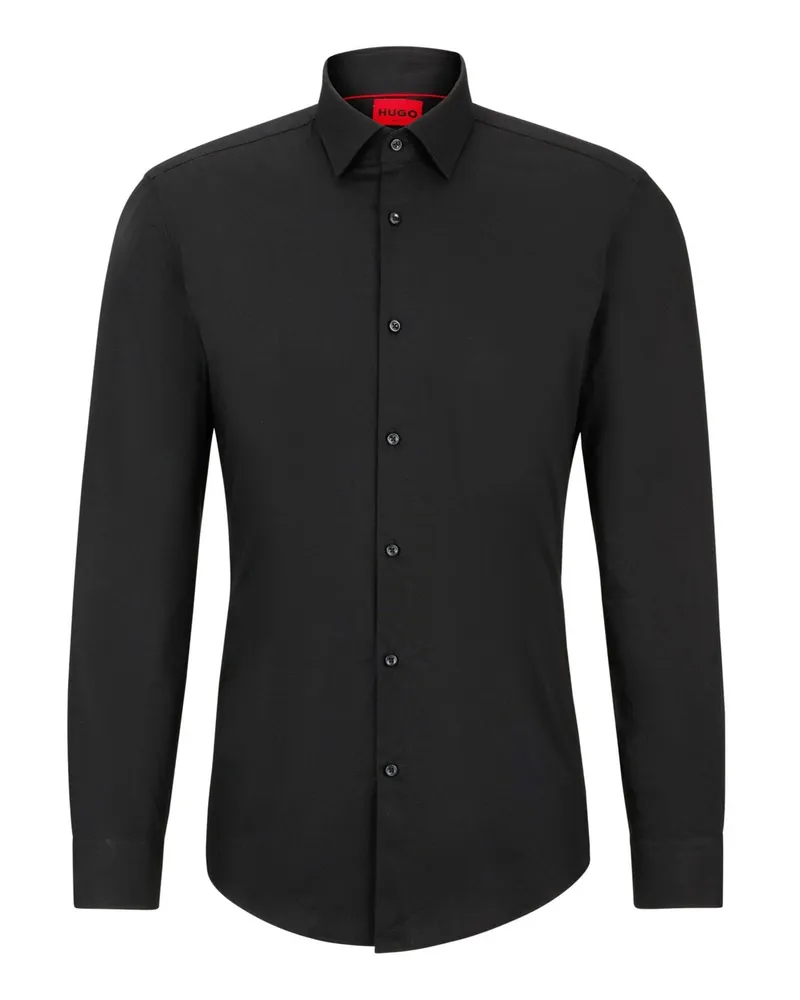 HUGO BOSS Bügelleichtes Hemd in Popeline-Qualität, Slim Fit in Schwarz