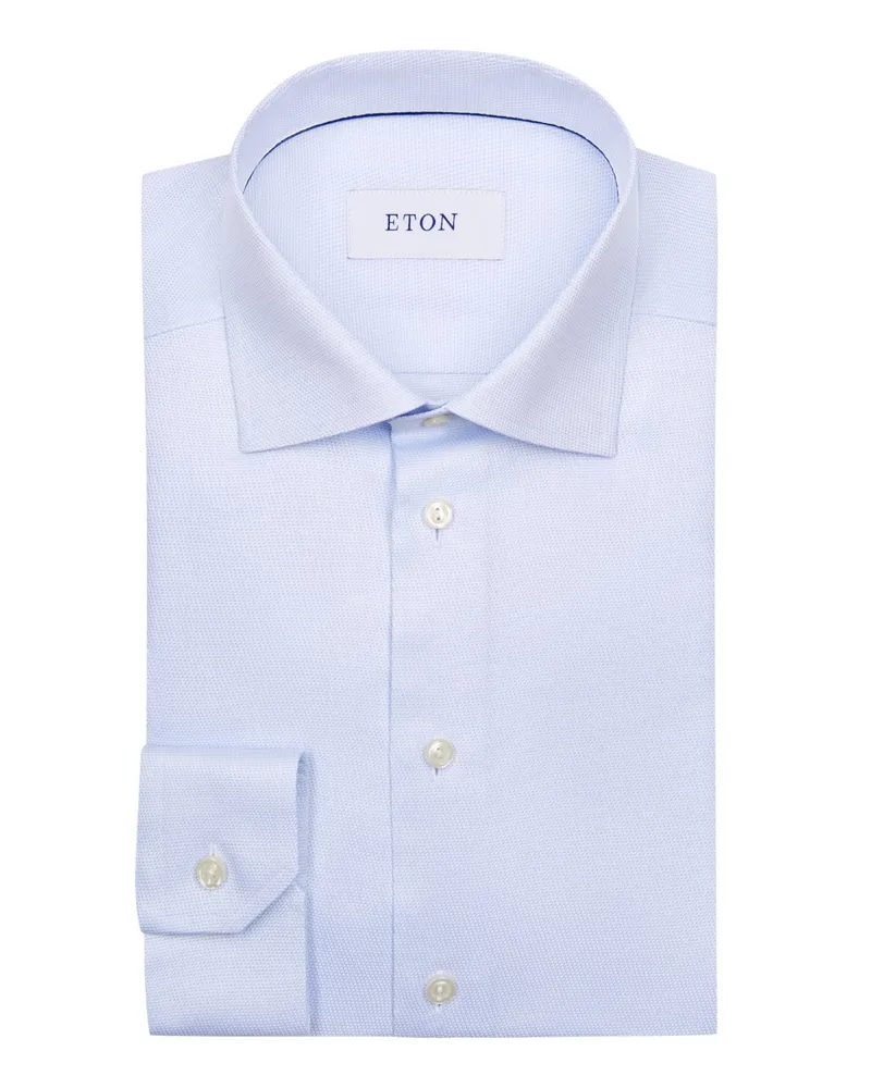 Eton Businesshemd mit Pinpoint-Webmuster, Slim Fit Hellblau