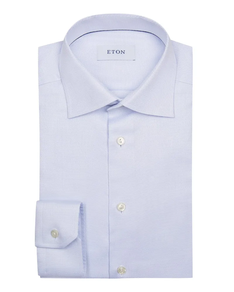 Eton Businesshemd mit Pinpoint-Webmuster, Slim Fit Hellblau