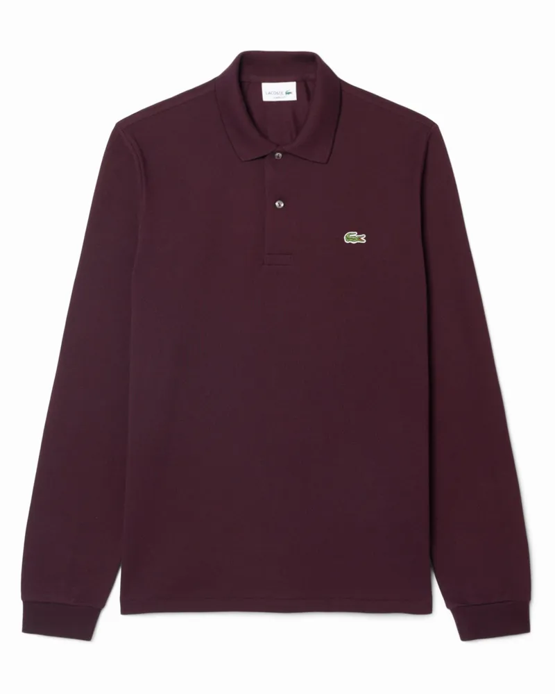 Lacoste Langarm-Poloshirt mit Krokodil-Aufnäher, Classic Fit in Bordeaux
