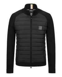 HUGO BOSS Strickblouson mit gesteppter Frontseite und Leder-Patch Schwarz