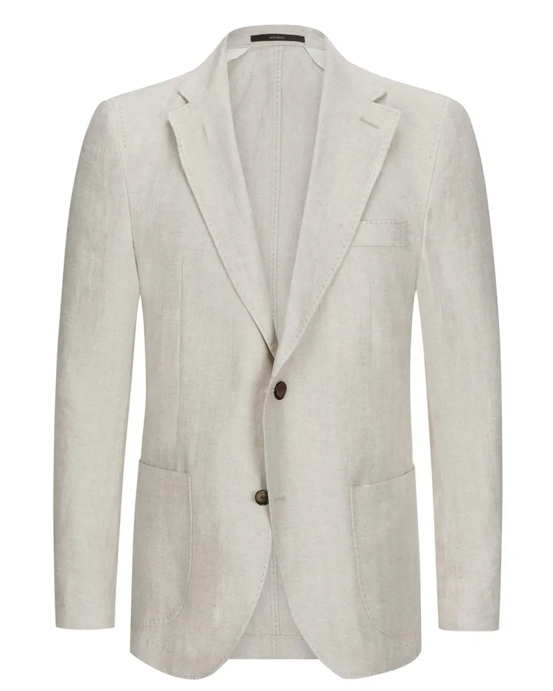 windsor. Ungefüttertes Leinensakko mit Fischgrät-Muster, Shaped Fit in Sand