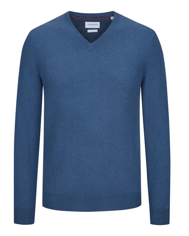 Tom Rusborg Pullover mit V-Ausschnitt aus Merinowolle mit Kaschmir in Königsblau