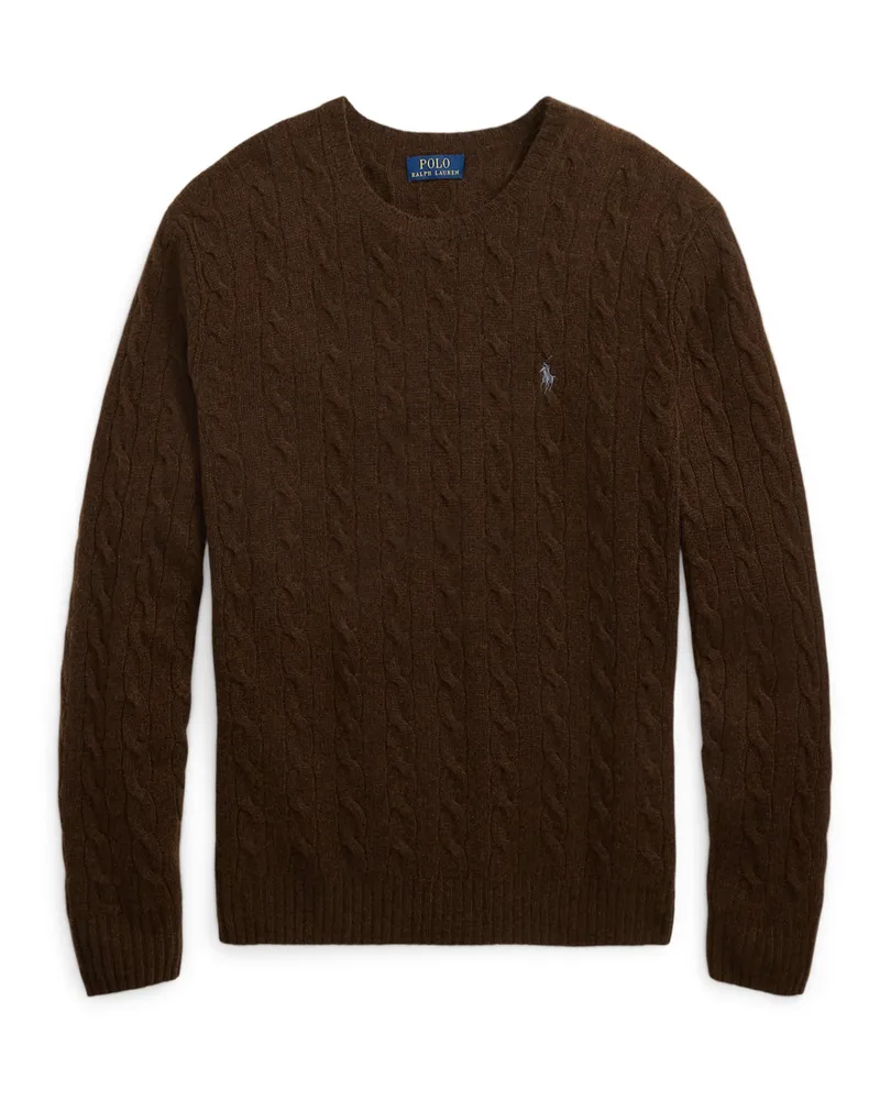 Ralph Lauren Softer Pullover mit Zopfstrickmuster und Kaschmiranteil in Braun