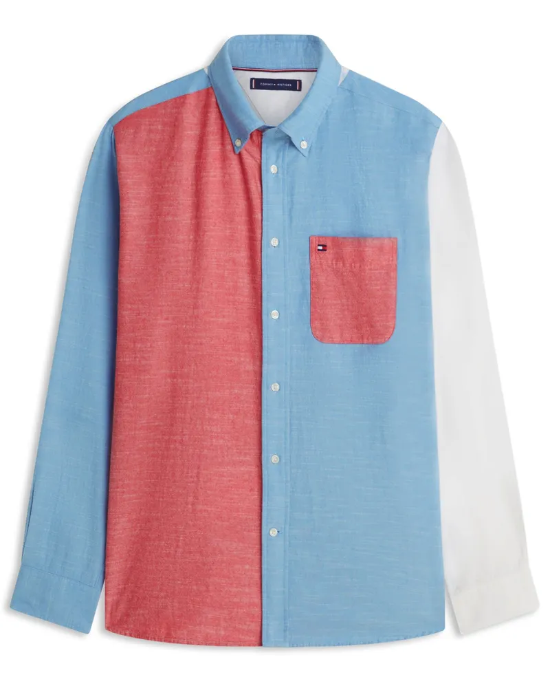 Tommy Hilfiger Baumwollhemd mit Brusttasche und Colorblocking-Muster, Classic Fit in Multicolor