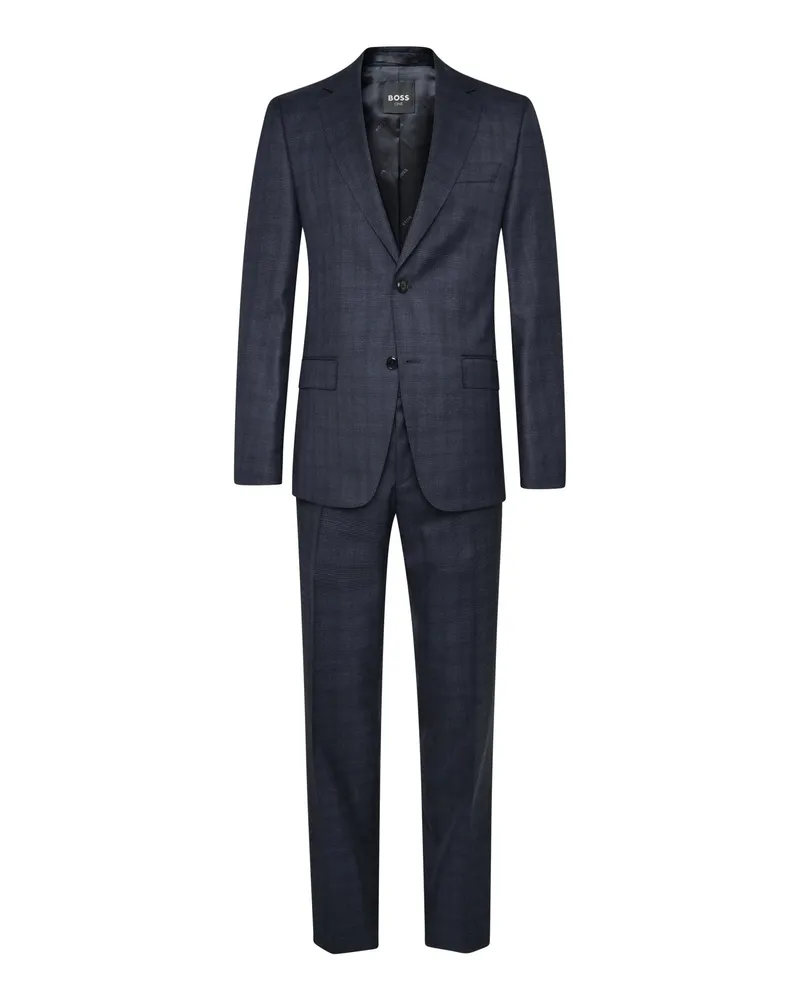 HUGO BOSS Zweiteiliger Anzug aus karierter Schurwolle mit fallendem Revers, Slim Fit in Marine