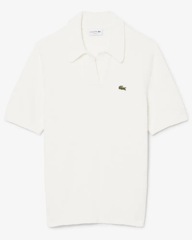 Lacoste Poloshirt in Bouclé-Strick mit Variokragen, Classic Fit in Offwhite