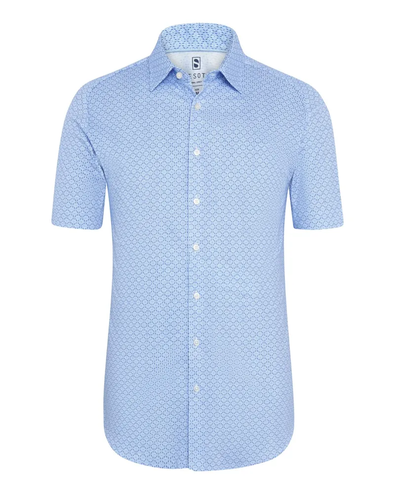 DESOTO Jersey-Kurzarmhemd mit Kleinmuster und Kentkragen, Slim in Hellblau