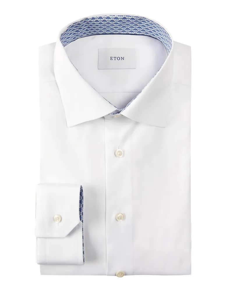 Eton Baumwollhemd mit Ausputz, Contemporary Fit in Weiß