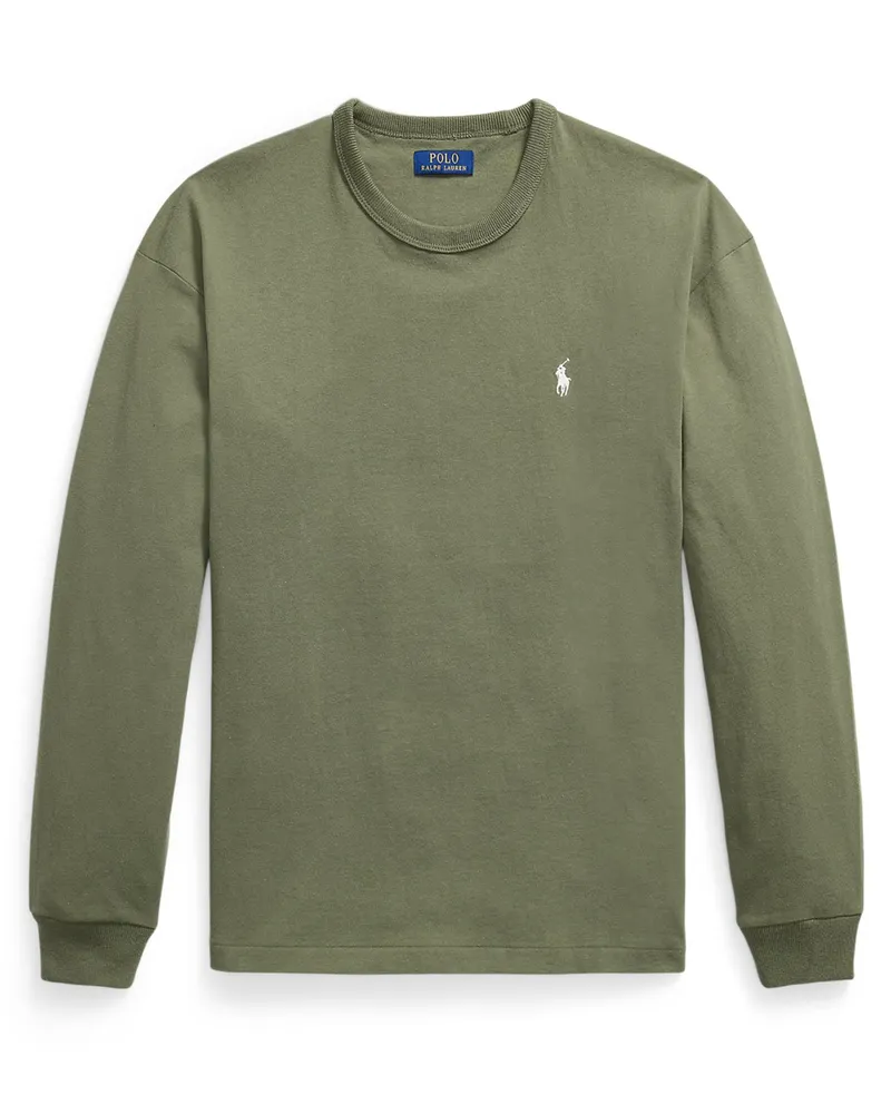 Ralph Lauren Langarm-Strickshirt aus Baumwolle mit Logo-Stickerei, Relaxed Fit in Oliv