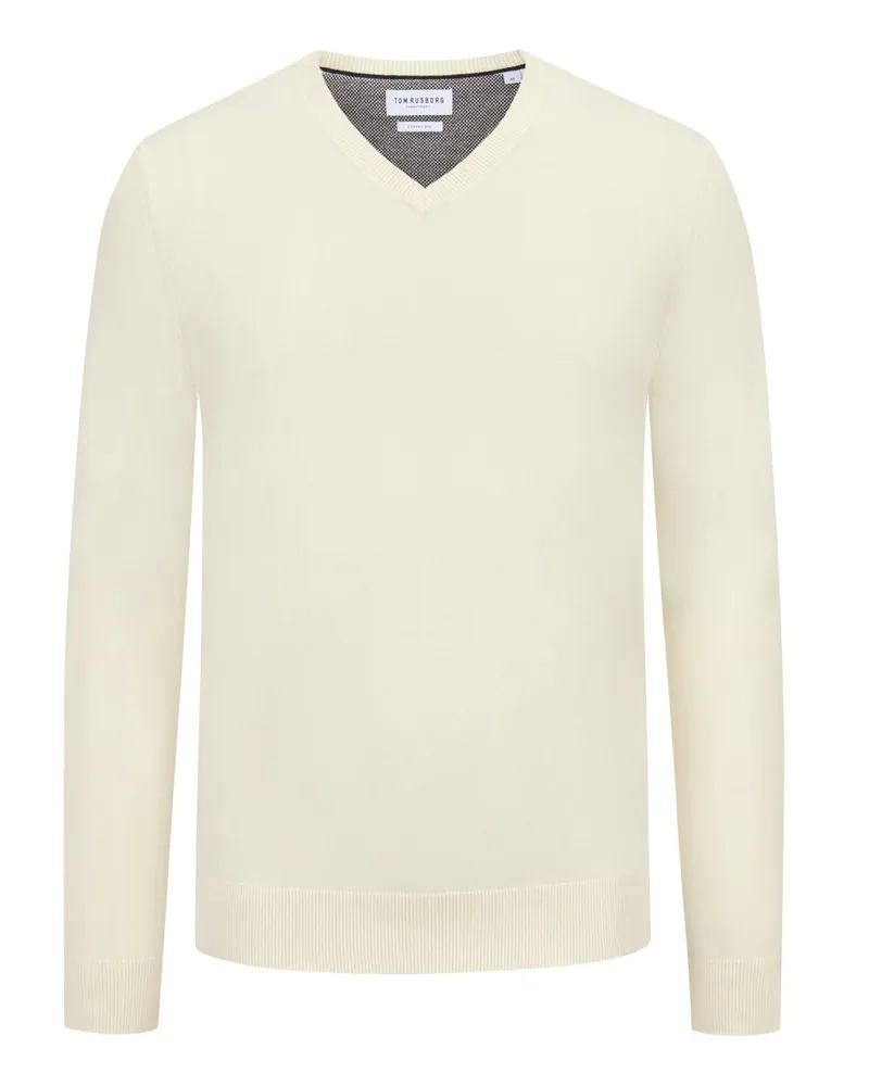 Tom Rusborg Pullover aus Baumwolle und Seide mit V-Ausschnitt in Offwhite