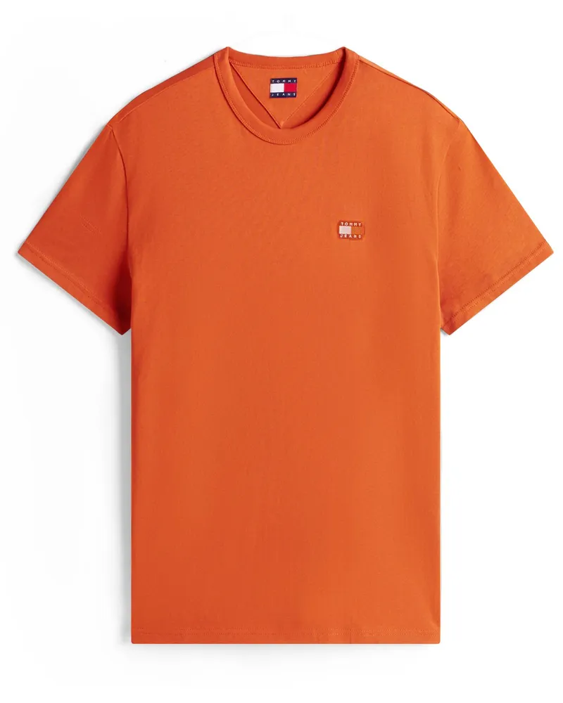 Tommy Hilfiger Unifarbenes T-Shirt aus Baumwolle mit Flag-Aufnäher in Orange