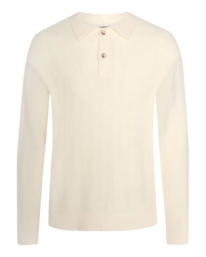 La Martina Langarm-Strickpoloshirt Enardo aus einem weichem Wollmix in Offwhite