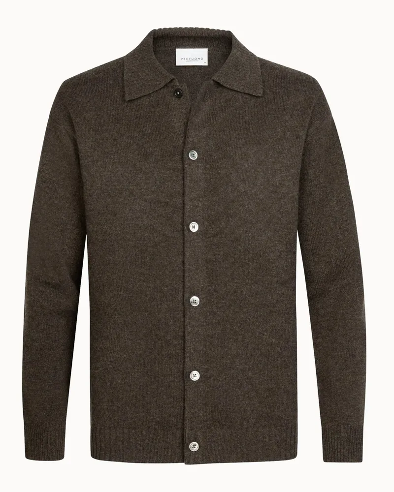 Profuomo Strickjacke aus Wolle mit Hemdkragen in Braun