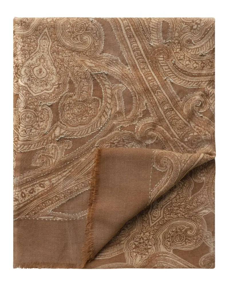 Altea Softer Wollschal mit floralem Print in Doubleface-Optik in Hellbraun