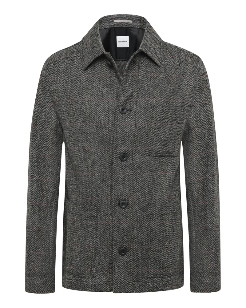 Roy Robson Tweed-Overshirt mit Fischgrätwebmuster und Reverskragen in Anthrazit