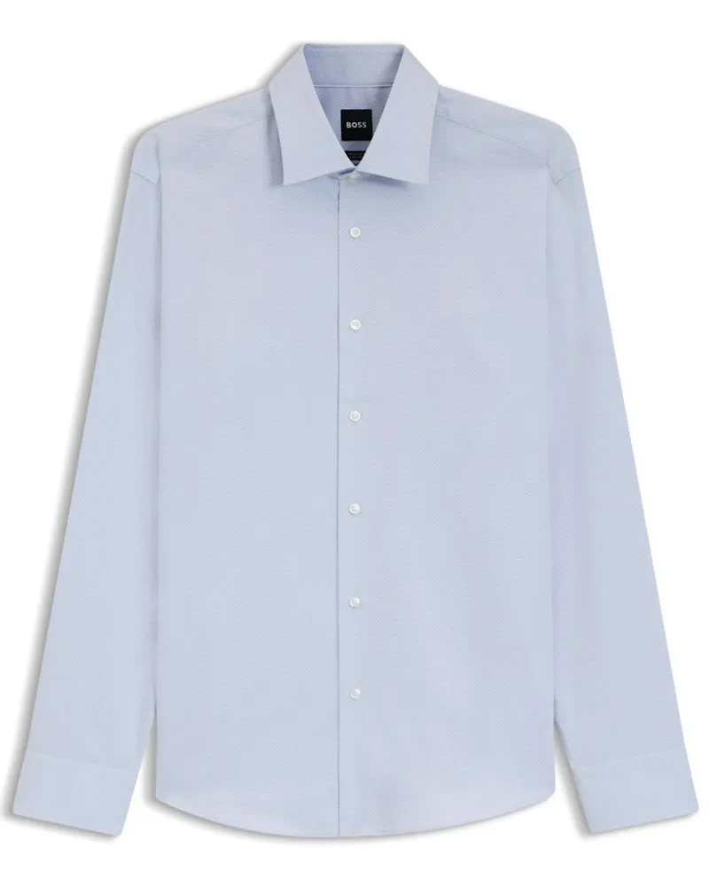 HUGO BOSS Unifarbenes Baumwollhemd mit Pinpoint-Struktur, Regular Fit in Hellblau