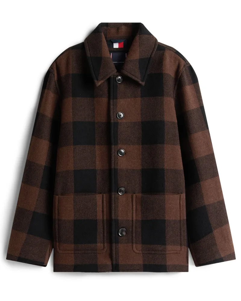 Tommy Hilfiger Overshirt aus einem Wollgemisch mit Karo-Muster in Braun