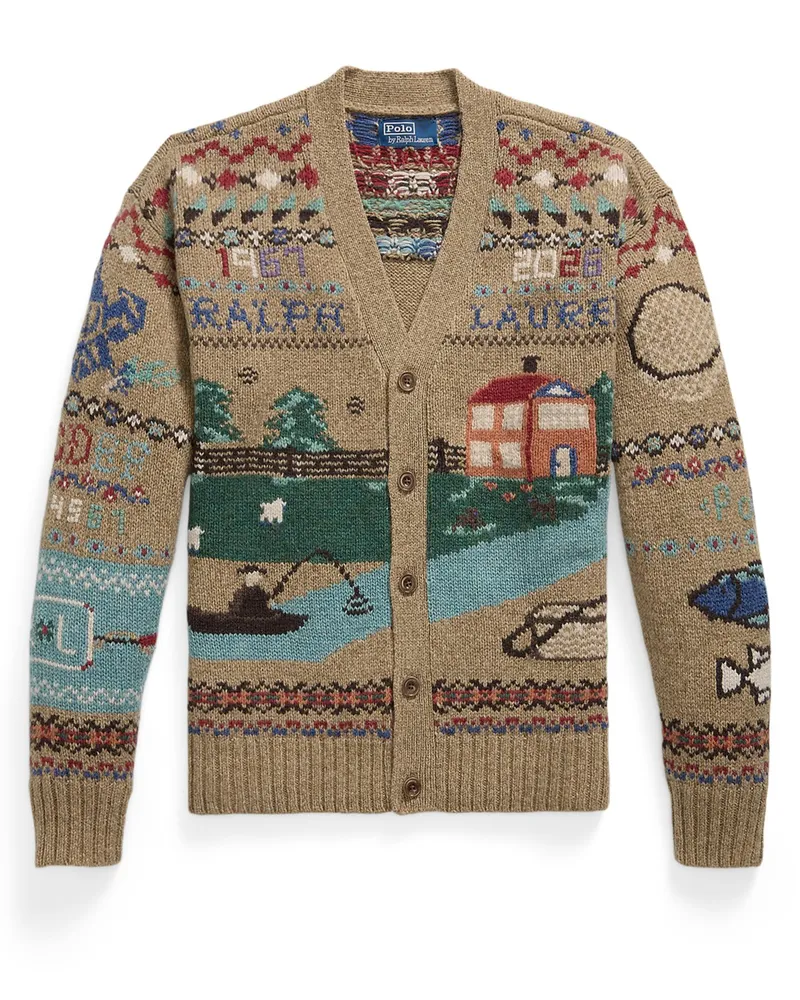 Ralph Lauren Strick-Cardigan aus Wolle mit Motiv-Stickereien, Relaxed Fit in Multicolor
